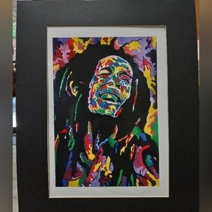 Prints Poster Abstract Colorful image of  Bob Marley Black Frame